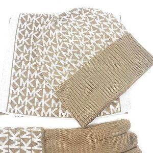 Michael Kors Women's Logo Scarf, Hat set, Camel/Cream * GLOVES NOT INCLUDED *